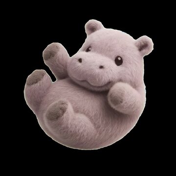 Adorable plush hippo toy animation isolated asset, transparent 4K video, alpha channel, ProRes 4444