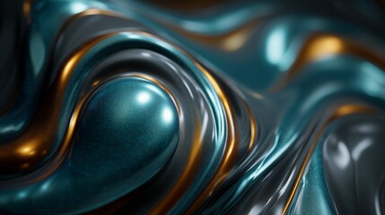 abstract background 3d liquid wallpaper, A dark abstract liquid composition with metallic oil-like swirls in shades of blue, green, and copper, glossy reflections creating depth and complexity