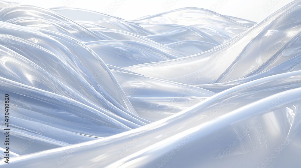 Poster smooth undulating waves in light blue and white hues creating a fluid texture