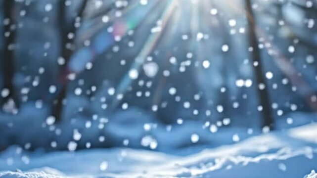layered animation of shimmering ice dust scattered in the air, enhanced by radiant light sources, creating a tranquil and magical effect, exaggerating the beauty of winter