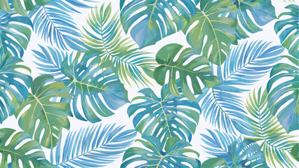Vibrant Tropical Leaf Pattern for Design Inspiration. A seamless pattern featuring various tropical leaves in shades of teal, turquoise, and green.