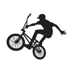 silhouette of a person playing bmx, editable vector image