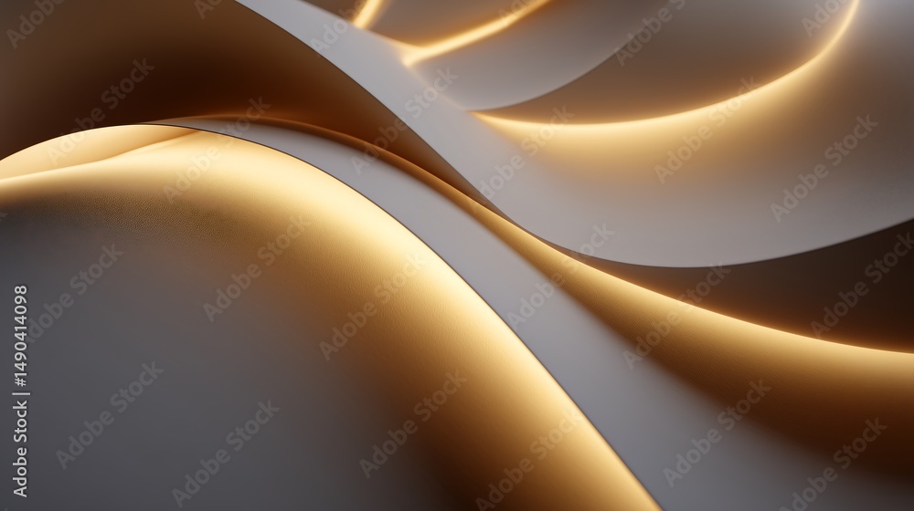 Poster a modern 3d minimalist background featuring curved ribbons and soft fabric-like textures in neutral 