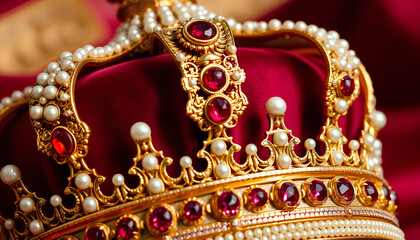 Fototapeta premium Ancient Royal Crown Decorated with Pearls and Rubies 2