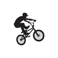 silhouette of a person playing bmx, editable vector image