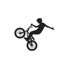 silhouette of a person playing bmx, editable vector image