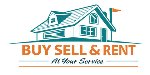 Fototapeta premium Real estate agency logo buy sell rent at your service on white background