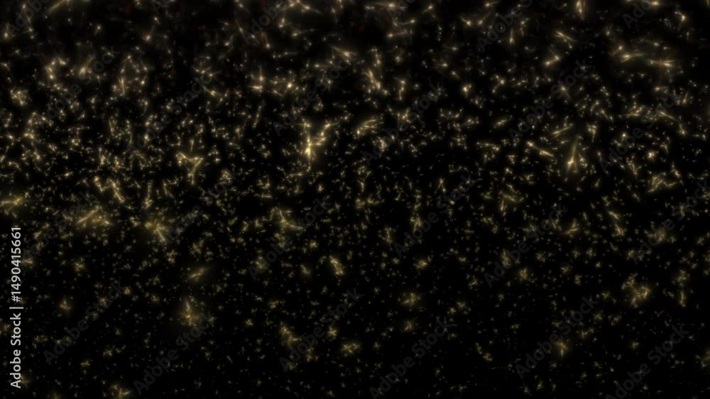Poster abstract animation loop glow gold stars particles falling down on black background. 4k 3d seamless l