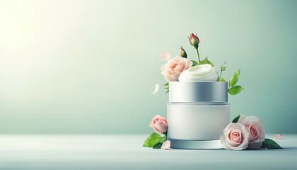 Rose Cream Jar with Beauty Product.