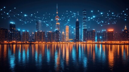 Illuminated Metropolis: A Nighttime Panorama of Connected Skyscrapers