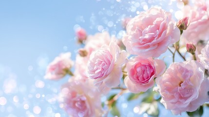 Blooming pink roses with delicate petals