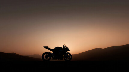 Fototapeta premium dramatic silhouette of racing motorcycle against stunning sunset backdrop