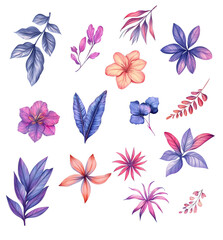 Obraz premium Hand drawn style flowers and leaves background 1