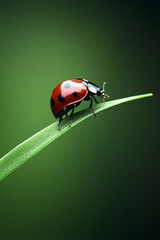 Fototapeta premium ladybug on green leaf