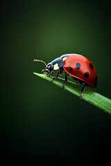 Naklejka premium ladybug on green leaf