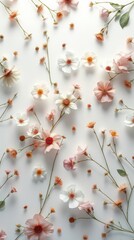 Delicate pink and white flowers scattered on a white background mobile wallpaper mobile wallpaper