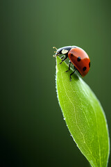 Fototapeta premium ladybug on green leaf