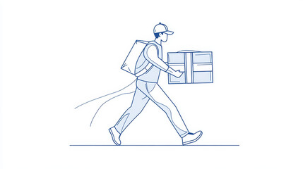 Line art illustration of a courier carrying a package, representing moving or delivery service branding