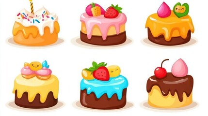 Birthday cake clipart showing well decorates cakes with candles and sugar icing