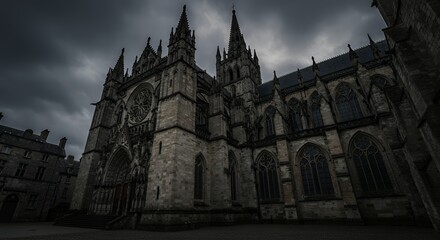 Obraz premium Gothic Cathedral Under Overcast Sky Dramatic Architecture and Stone Detail