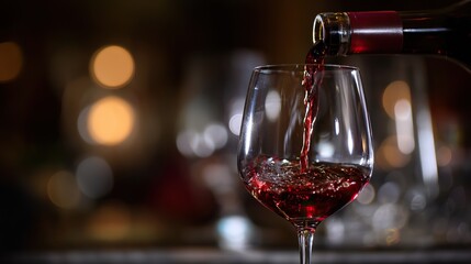 Red wine pouring into a crystal glass, elegant and refined moment of indulgence.