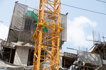 Construction site office building with crane