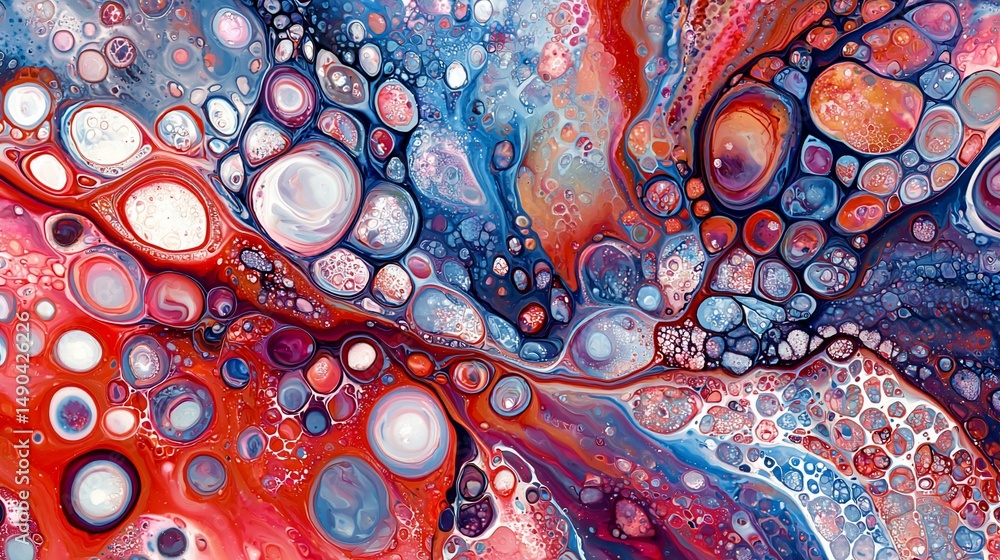 Poster fluid acrylic abstract art: an exploration of color and circular forms