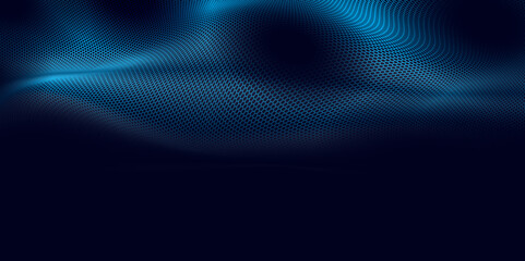 Abstract futuristic hexagon wave with moving dots. Flow of particles. Cyber technology with hexagon pattern.  © hossain