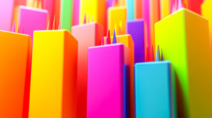 Fototapeta premium Vivid Rainbow Pencils and Colored Blocks on Bright Background