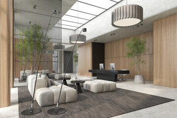 Modern style conceptual reception interior room 3d illustration