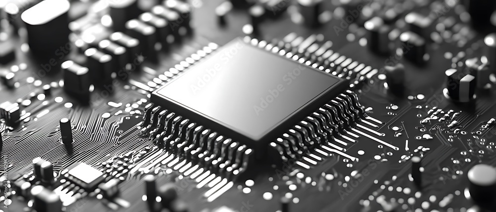 Poster close-up of microchip on circuit board