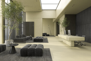 Modern style conceptual reception interior room 3d illustration