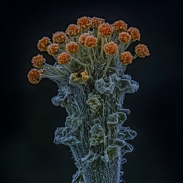 Macro view of pollen grains on a flower stamen