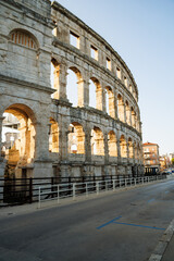 A wall fragment of ancient Roman amphitheater in Pula, Croatia