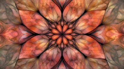 Ornate, symmetrical flower design in warm colors