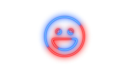Neon face laugh symbol icon glowing with transparent background