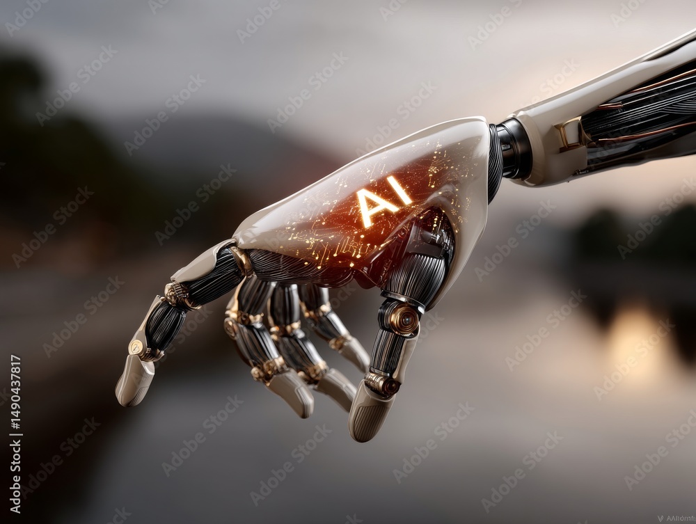 Aufkleber advanced robotic hand with ai technology futuristic laboratory digital art science environment close