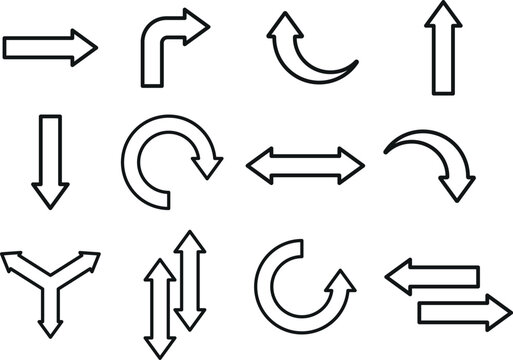 Navigational Symbols: A collection of minimalistic directional arrows, offering a sleek and versatile design element for diverse visual communication needs. 