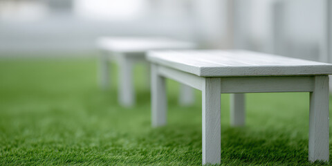 Outdoor furniture on artificial turf creates serene setting