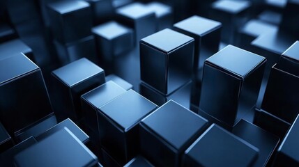 Obraz premium Abstract Dark Blue Geometric Shapes 3D Rendering