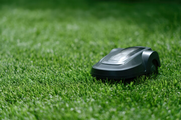 Robotic lawn cleaner gliding over green grass efficiently