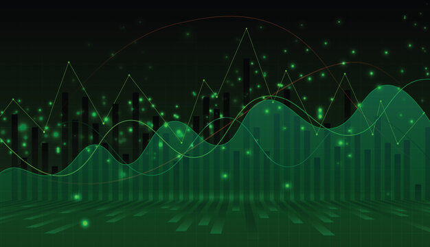 Illustration of stock market graph and chart design. with wave isolated lines lots of bright light spots vector technology background.