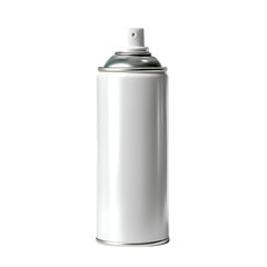 A white aerosol spray can stands upright against a stark png background