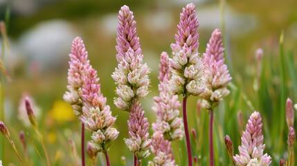 Obraz premium A close-up of alpine flowers blooming in a high-altitude meadow