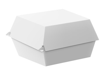 White food box, packaging for hamburger, lunch, fast food, burger, sandwich isolated on white background. Product pack. Closed lid. Packaging Cardboard Box Mockup, Realistic 3d Vector Illustration