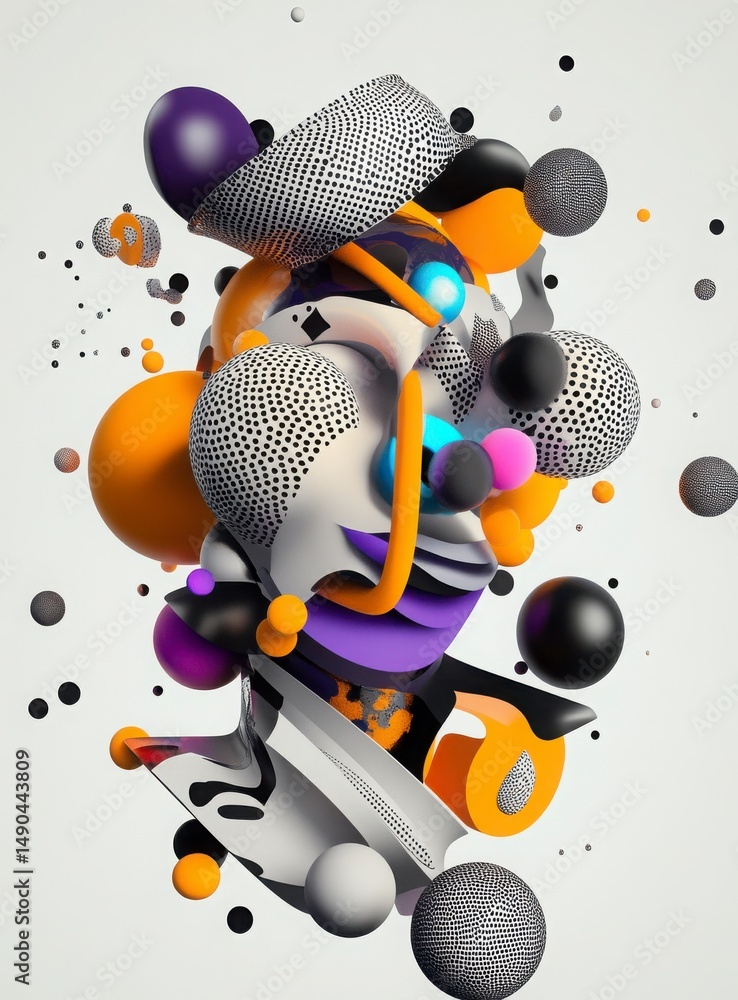 Poster abstract 3d composition with colorful geometric shapes and textures