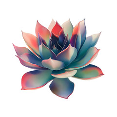 Fototapeta premium Vibrant Succulent Plant with Colorful Petals in Soft Pink, Purple, and Green on Transparent Background