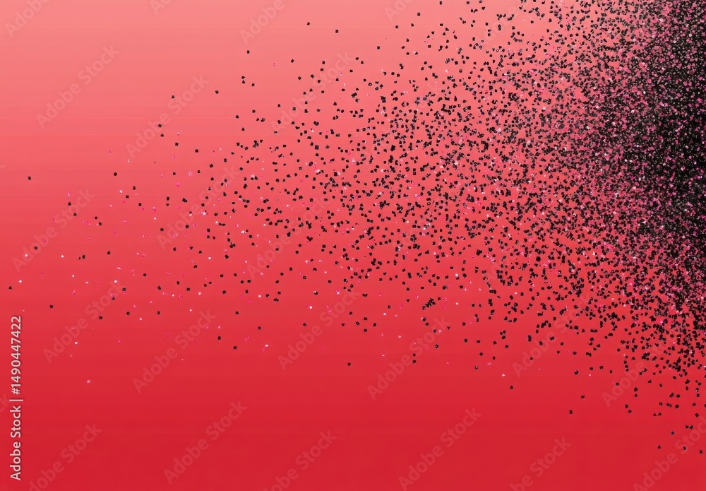 Aufkleber abstract red and pink gradient background with black scattered particles