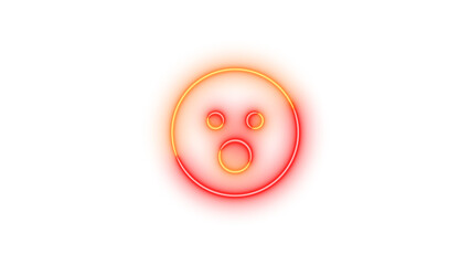 Neon face surprise symbol icon glowing with transparent background