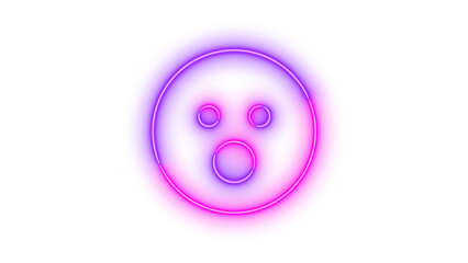 Neon face surprise symbol icon glowing with transparent background
